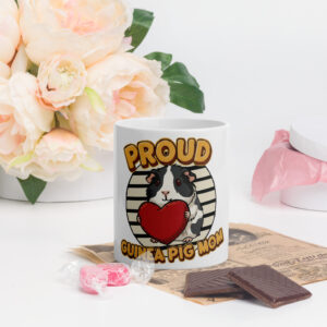 Witte glanzende mok Proud Guinea Pig Mom (Black and white)