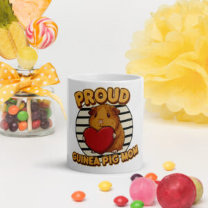 Witte glanzende mok Proud Guinea Pig Mom (Brown)